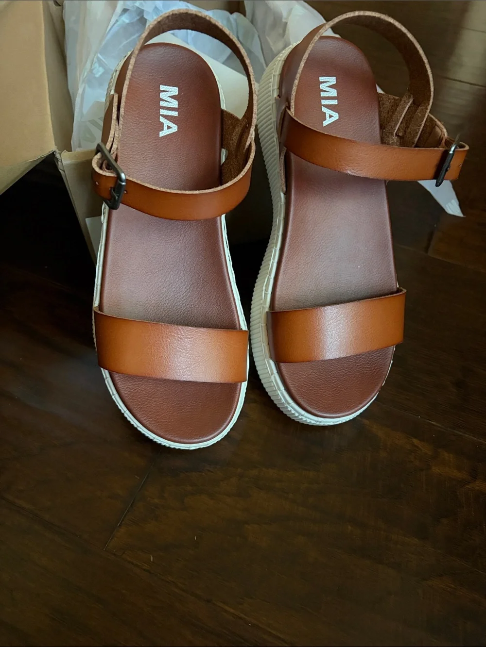 MIA Cognac Platform Sandals with White Sole